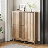 Kiasthome 2 Flip Drawer Shoe Storage Cabinet, Wooden Shoe Organizer with Ventilated Slatted Doors for Entryway, Hallway, Living Room (Wood, 31.5" W) Kiasthome