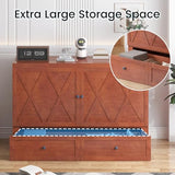 PUREMIND Murphy Bed Queen, Modern Murphy Cabinet Bed with USB Charging Station & Large Storage Drawer, Space-Saving Full Foldable Platform Bed for Guest Bedroom (Cherry) PUREMIND