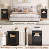 LIKIMIO Nightstand Set of 2, Night Stand with Pull Out Tray, Wooden Bedside Table with 2 Drawers and Open Shelf, Side Table for Bedroom, Black LIKIMIO