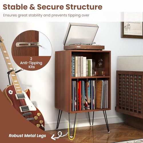 LOKO Record Player Stand with Charging Station, Turntable Stand with Vinyl Storage & USB Ports, Farmhouse Vinyl Record Storage Cabinet for Living Room, Bedroom, Music Room, Holds Up to 150 Albums LOKO