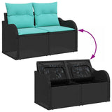 HETFTJN 9-Piece Patio Furniture Set Modular Outdoor Sectional Sofa Black and Turquoise Poly Rattan 47.6×24.2×27.2 in UV-Resistant Cushions for Garden Terrace Small Balcony HETFTJN