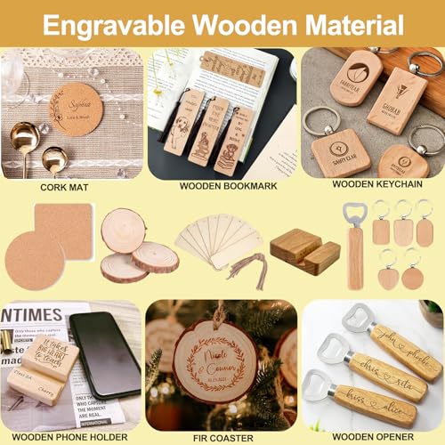 Vercleuim 134pcs Laser Engraving Blanks Kit, 28 Types Laser Engraving Supplies & Engraver Accessories with Basswood, PU Leather, Metal, Acrylic, Fabric for Laser Cutter Engraver vercleuim