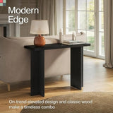 Fluted Console Table - Small Entry Desk for Narrow Spaces - Modern, Mid-Century Home Decor - Living Room Furniture - Solid Wood Entryway Table - Fluted Cross Bass and Rectangular Top (Black) Stead