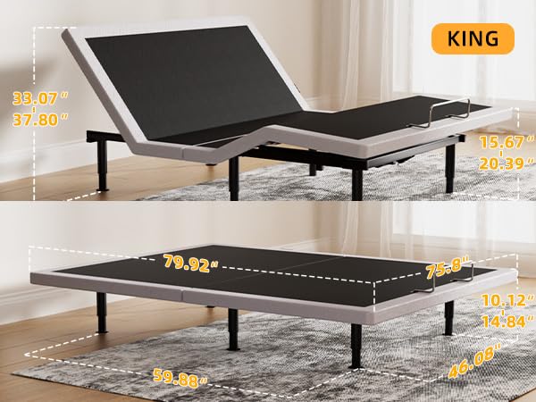 Yireehome Adjustable Bed Frame King Size with Wireless Remote, USB, Head Foot Incline, Underbed Light, Zero Gravity, Heavy Duty Platform Bed Base Yireehome
