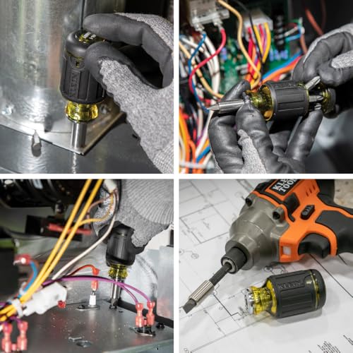 Klein Tools 32308 Multi-bit Stubby Screwdriver, Impact Rated 8-in-1 Adjustable Magnetic Tool with Phillips, Slotted, Square and Nut Driver Klein Tools