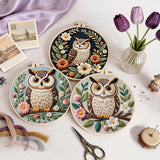 Uniartfy 3 Sets Embroidery Kit for Beginners with Owl Flower Pattern, Hand Needlepoint Kits for Adults, Embroidery Starter Kits with Hoops, Step by Step Video & Instructions, DIY Cross Stitch Kit