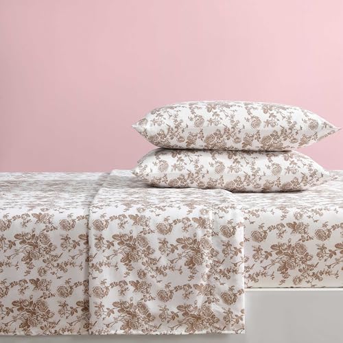 Betsey Johnson - Twin XL Bed Sheets, Soft & Lightweight Bedding, Fade & Wrinkle Resistant, Dorm Essentials (Garden Toile Brown) Betsey Johnson
