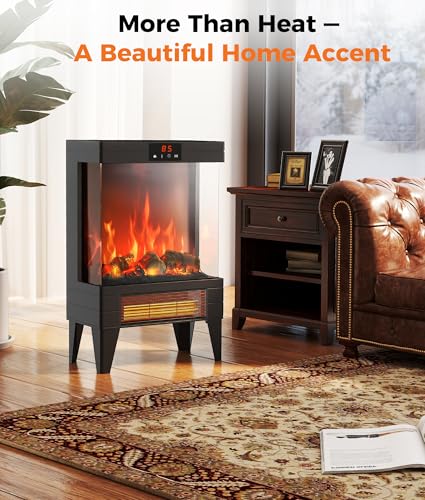 Oylus Electric Fireplace Stove Heater - Freestanding Fireplace Heater for Indoor Use with Realistic 3D Flame, Adjustable Thermostat & Remote, Quiet, Timer for Living Room and Bedroom OYLUS