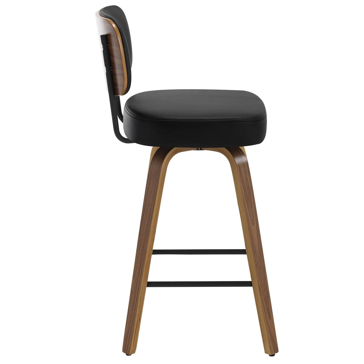 Bekrvio 26" Swivel Faux Leather Bar Stools Set of 4 with Ergonomic Backrest and Walnut Bent Wood Legs Bekrvio