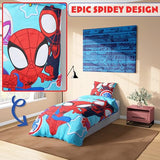 Marvel Spiderman Duvet Cover and Pillowcase Set for Single Bedding, Bedroom Accessories for Kids Teens (Blue Spidey) Marvel