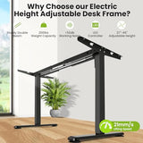 farexon Electric Standing Desk Legs, Adjustable Stand Up Desk Legs Dual-Beam Frame Workstation with Wheels, up to 71" x 32" Desktops, Ergonomic Table Base Workstation, Black Frame Only farexon