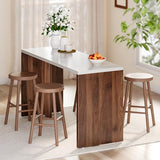 LITTLE TREE Home Bar Table, 55-Inch Long Counter Height Pub Table with a Faux Marble Finished Tabletop, Narrow Rectangular Indoor Bar Unit for Home, Kitchen, White & Walnut LITTLE TREE