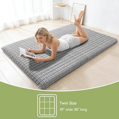 SLANKE Japanese Floor Mattress Twin Size – 3.2" Thick High-Density Foam Futon Mattress, Roll-Up Tatami for Hard Floor Sleeping, Space Saving, Small Apartment Living & Minimalist Japanese Style (Grey) SLANKE