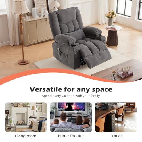 MAHOMICO Recliner Chair with Cup Holders for Living Room Single Seat Manual Oversized Recliner with Ergonomic, Side Pocket for Adult