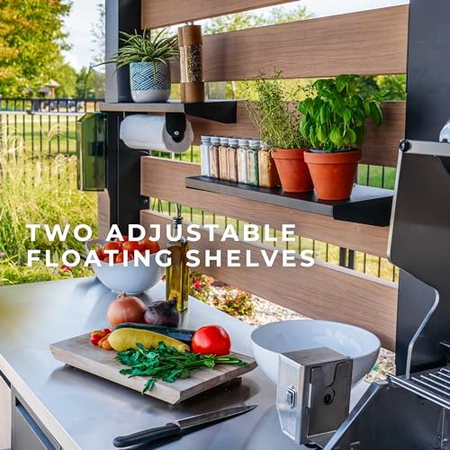 Backyard Discovery Fusion Flame Turn-Key Outdoor Kitchen with 38-inch Stainless Steel 5-burner Grill Island, Sear Zone, Infrared Burner, Outdoor-Rated Refrigerator, Storage, Steel Roof for Deck, Patio Backyard Discovery