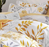 SLEEPBELLA Duvet Cover Queen Size, 600 Thread Count Cotton Grey Branches and Yellow Flower Reversible Comforter Cover(Queen, White Leaf) SLEEPBELLA