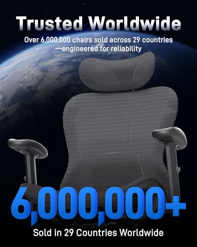 amseatec Ergonomic Office Desk Chair, Comfortable Computer Gaming Chair, Breathable Mesh Back & Seat, Adjustable Armrest & Headrest, Lumbar Support, Butterfly Design for Home Office (Black) amseatec