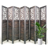 Grungis 8 Panel Room Divider 5.6FT Wood Carved Room Dividers, Folding Privacy Screens Portable Freestanding Partition Wall Dividers for Bedroom, Office, Rustic Brown Grungis