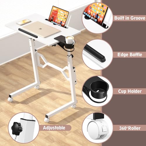 Enayplon Small Standing Desk with Wheels, Portable Treadmill Desk, Rolling Desk Adjustable Height for Laptop, Mobile Standing Table for Walking Pad, Bedside Table Enayplon
