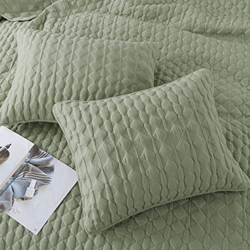 WDCOZY Sage Green Quilt Twin Size Bedding Sets with Pillow Sham, Lightweight Soft Bedspread Coverlet, Twin XL Thin Comforter Bed Cover, All Season Spring Summer, 2 Pieces, 68x90 inches WDCOZY