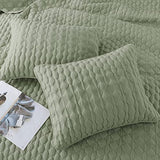 WDCOZY Sage Green Quilt Twin Size Bedding Sets with Pillow Sham, Lightweight Soft Bedspread Coverlet, Twin XL Thin Comforter Bed Cover, All Season Spring Summer, 2 Pieces, 68x90 inches WDCOZY