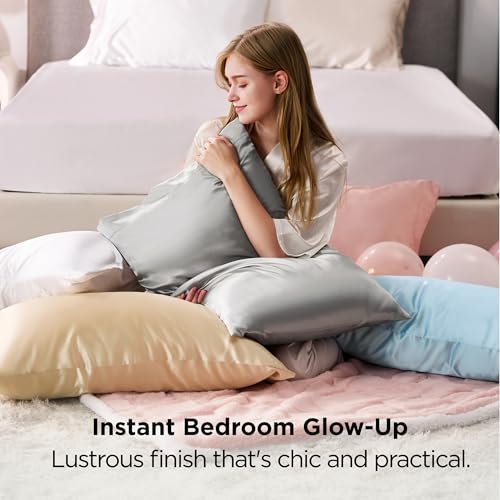 Bedsure Satin Pillowcases, Similar to Silk Pillow Cases Queen Size Set of 2, Cooling Pillow Case for Sleeping Women with Envelope Closure, Gifts for Women Men, Beige, 20x30 Inches, 2pcs Bedsure