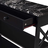 Convenience Concepts Oxford 1 Drawer Console Table with Shelves, Black Faux Marble/Black Convenience Concepts