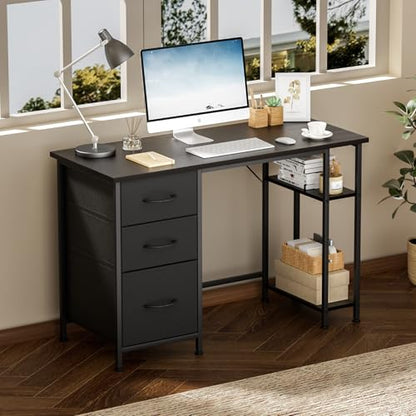 WENRENER Computer Desk with File Drawers Cabinet, 47Inch Home Office Desk with Storage, Gaming Desks with Study Work Writing Desk Computer Tables for Bedroom, Home Office, Black