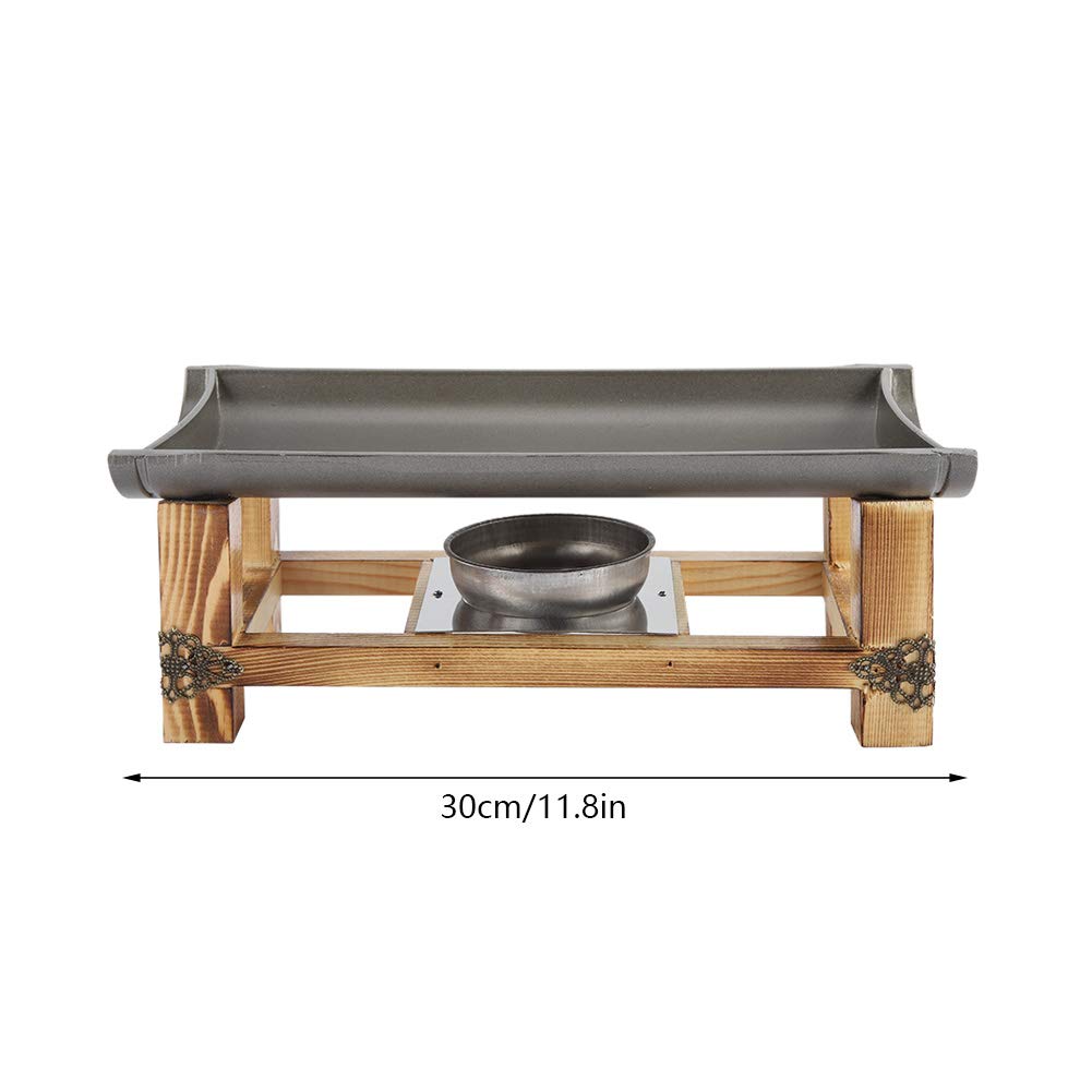 Alcohol Stove Non-Stick Grill Pan with Wooden Shelf, Ceramic Grill Plate Set for Indoor Outdoor BBQ Roasting Baking, Japanese Barbecue Tool(30CM) Haofy