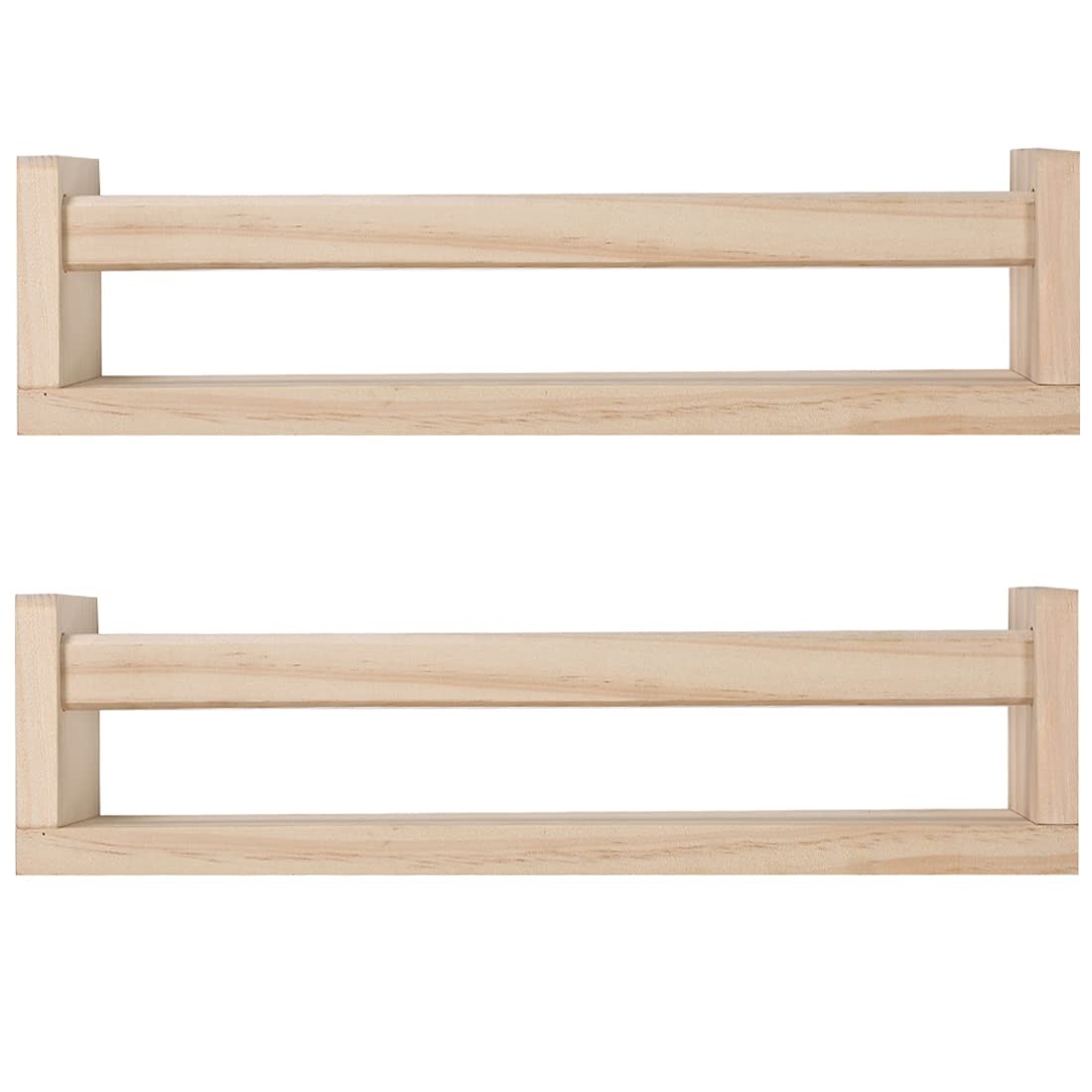 JORIKCHUO Nursery Book Shelves, Set of 2 Wood Floating Book Shelves for Kids Room, Kitchen Spice Rack, or Rustic Wall Mounted Shelves for Farmhouse Bathroom Décor (Natural Wood) JORIKCHUO