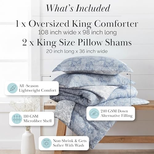 Southshore Fine Living, Inc. Oversized King Comforter Bed Set, Down Alternative Paisley Bedspread, Reversible Bedding Sets, California King Sized Comforter & Matching Shams, Blue/White Southshore Fine Living, Inc.
