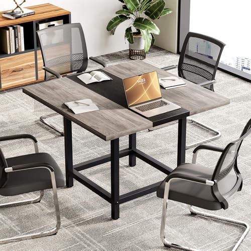 LITTLE TREE 39-Inch Square Small Conference Room Table for 4 People, Wood Computer Desk for Home Office, Small Space (Chair not Included) LITTLE TREE