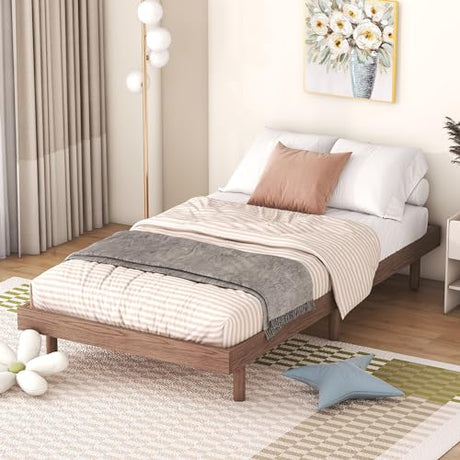 Dolonm Twin Size Floating Bed Frame, Modern Low Profile Platform Bed Frame, Floating Design Bed Slats Support, Noise Free, No Box Spring Needed, Easy Assembly, Walnut Dolonm