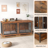 Rovibek 75" Dog Crate Furniture for 2 Dogs, Wooden Extra Large Double Dog Cage Furniture, Decorative Dog Kennels with Double Doors, Indoor Dog Crate TV Stand for Large Dogs, Brown Rovibek