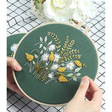 KISSBUTY Full Range of Embroidery Starter Kit with Pattern, Cross Stitch Kit Including Embroidery Fabric with Floral Pattern, Bamboo Embroidery Hoop, Color Threads and Tools Kit (Flowers Plants)