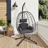 JOINFUN Egg Chair with Stand, Patio Wicker Hanging Swing Egg Chair Thickened, Galvanized Pipe Steel Frame and UV Resistant Cushion for Bedroom Garden Indoor Outdoor, 350LBS Capacity (Drak Grey)