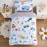 NacoMoco 4-Piece Cars Toddler Bedding Set for Boys Girls- Soft & Skin Friendly Toddler Bed Set Includes Toddler Comforter, Flat Sheet, Fitted Sheet and Pillowcase (Light Blue) NacoMoco