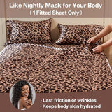 MR&HM Satin Fitted Sheet Full Size, Silky Bottom Sheet with Elastic Corner Straps, Deep Pocket up to 15 Inch, No More Slipping Off for Mattress - 1 Fitted Sheet Only (Brown Leopard) MR&HM