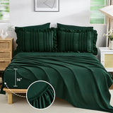 WONGS BEDDING Emerald Green Comforter Set King Size,7 Pieces Ruffle Comforter Set with Sheets,Boho Farmhouse Textured Bed in a Bag 104"×90" WONGS BEDDING