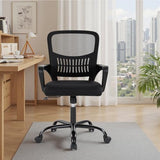 DUMOS Home Office Computer Chair - Ergonomic Mid Back Desk with Lumbar Support and Rocking Mode, Height Adjustable with Fixed Armrest, for Conference Meeting Room, 360° Swivel, Adults, Black DUMOS