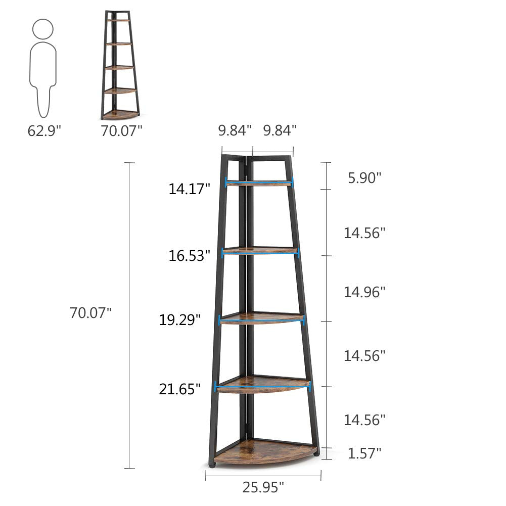 Tribesigns 70-Inch Rustic 5-Tier Corner Shelf - Industrial Ladder Bookshelf and Plant Stand for Home and Office - WoodArtSupply