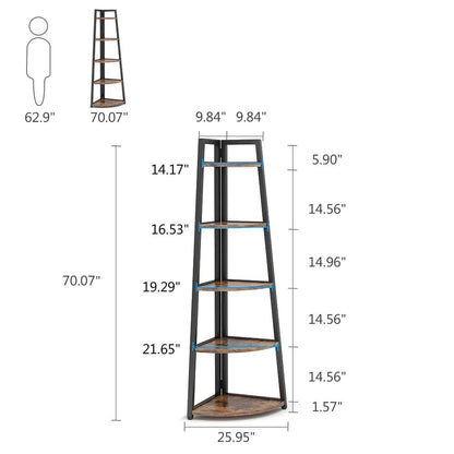 Tribesigns 70-Inch Rustic 5-Tier Corner Shelf - Industrial Ladder Bookshelf and Plant Stand for Home and Office - WoodArtSupply