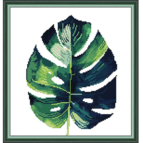 Svarog Stamped Cross Stitch Kits Beginners Full Range of Embroidery Patterns Starter Kits for Adult or Kids DIY Cross Stitches Needlepoint Kits 14CT-Green Plant（4） 12.2x12.6 inch