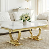 Asday Gold and White Coffee Table, Rectangle Gold Marble Coffee Table, Luxury Elegant Center Table for Living Room, Guest Hall, Reception Room Asday