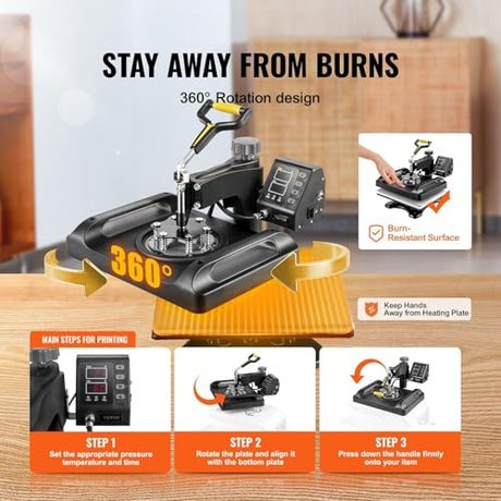 Upgrade Heat Press Machine ETL Quality & Safety Certificated 12 x 15 in 8 in 1 Heat Press Power-Saving Combo Multifunctional Sublimation 360掳Rotation Heat Press Shirt Printing Machine Black CooFel