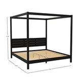 Pemberly Row Wood King Size Canopy Bed with Slatted Headboard in Black Pemberly Row