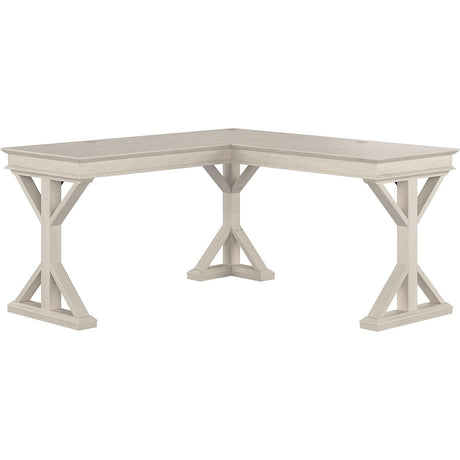 Bush Furniture Homestead Farmhouse L Shaped Desk, 60W, Linen White Oak Bush Business Furniture