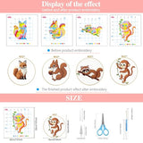 Zhenqing 4 Forest Animal Cross Stitch Kit for Beginners, 11CT Printed White Cotton Fabric 20x20cm with Hoop, Fox, Monkey, Squirrel, Raccoon Designs, Complete Embroidery Supplies(70749)