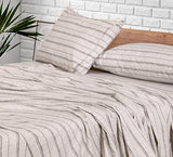 RUVANTI 100% Cotton Sheets – Twin Size Percale Bedding, Cooling & Breathable Floral Design, Durable with a Crisp, Soft & Comfortable Feel, 16" Deep Pocket, 3-Piece Set, Brown Stripes