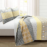 Lush Decor Bohemian Stripe Reversible Cotton Quilt Set, 3 Piece Set, Full/ Queen, Yellow & Gray - Striped Bedding Set - Yellow Quilts Queen Size - Boho Decor Lush Decor